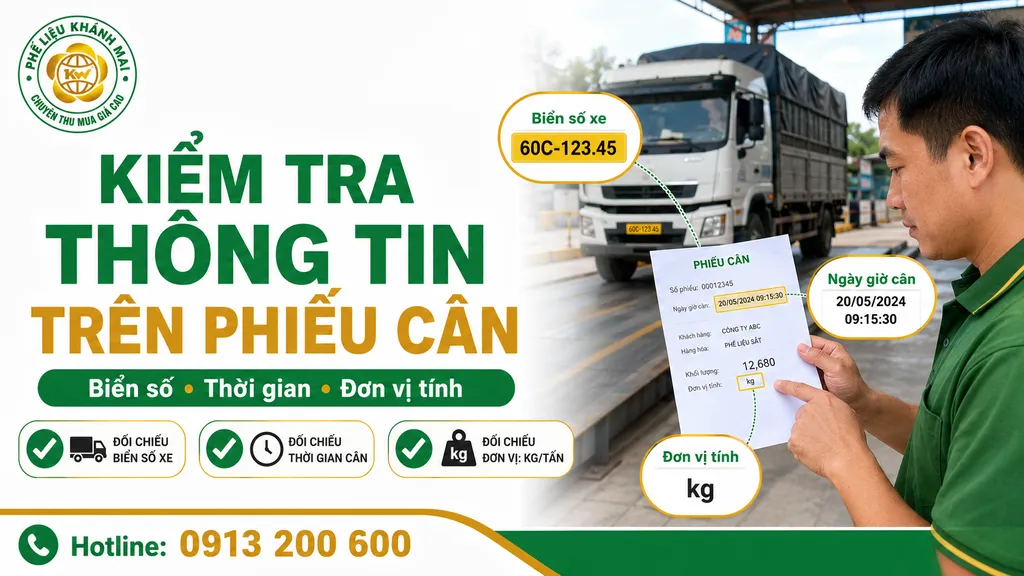 Người bán đối chiếu biển số xe thời gian cân và đơn vị trên phiếu