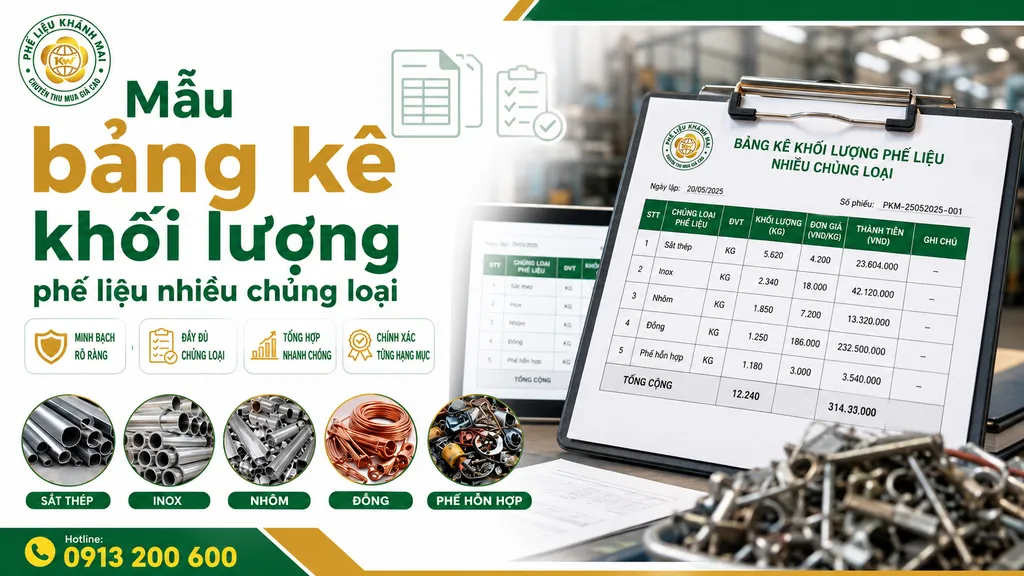 Mẫu bảng kê khối lượng phế liệu nhiều chủng loại