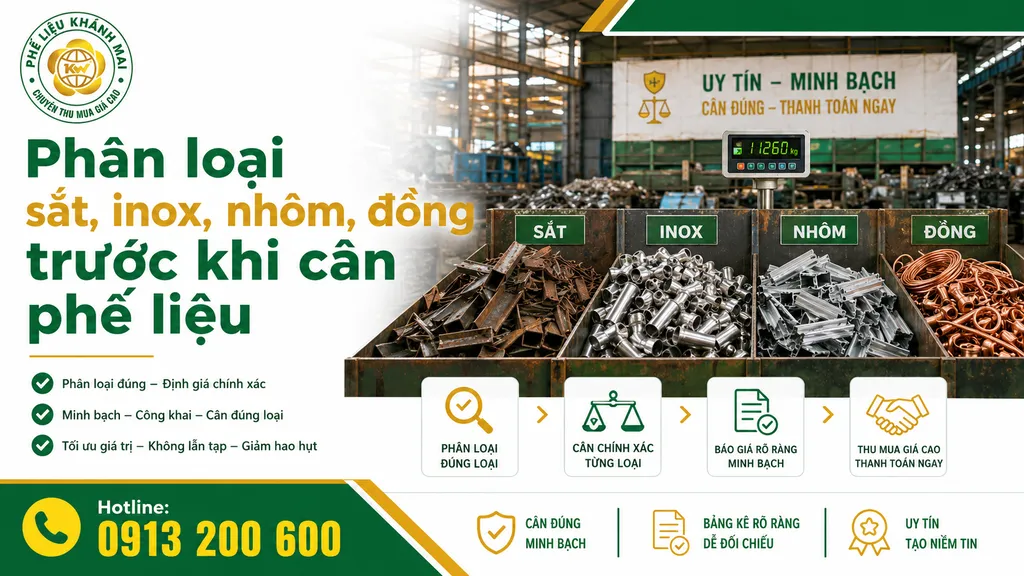 Phân loại sắt inox nhôm đồng trước khi cân phế liệu