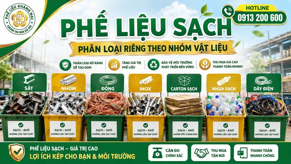 Phế liệu sạch được phân loại riêng theo nhóm vật liệu