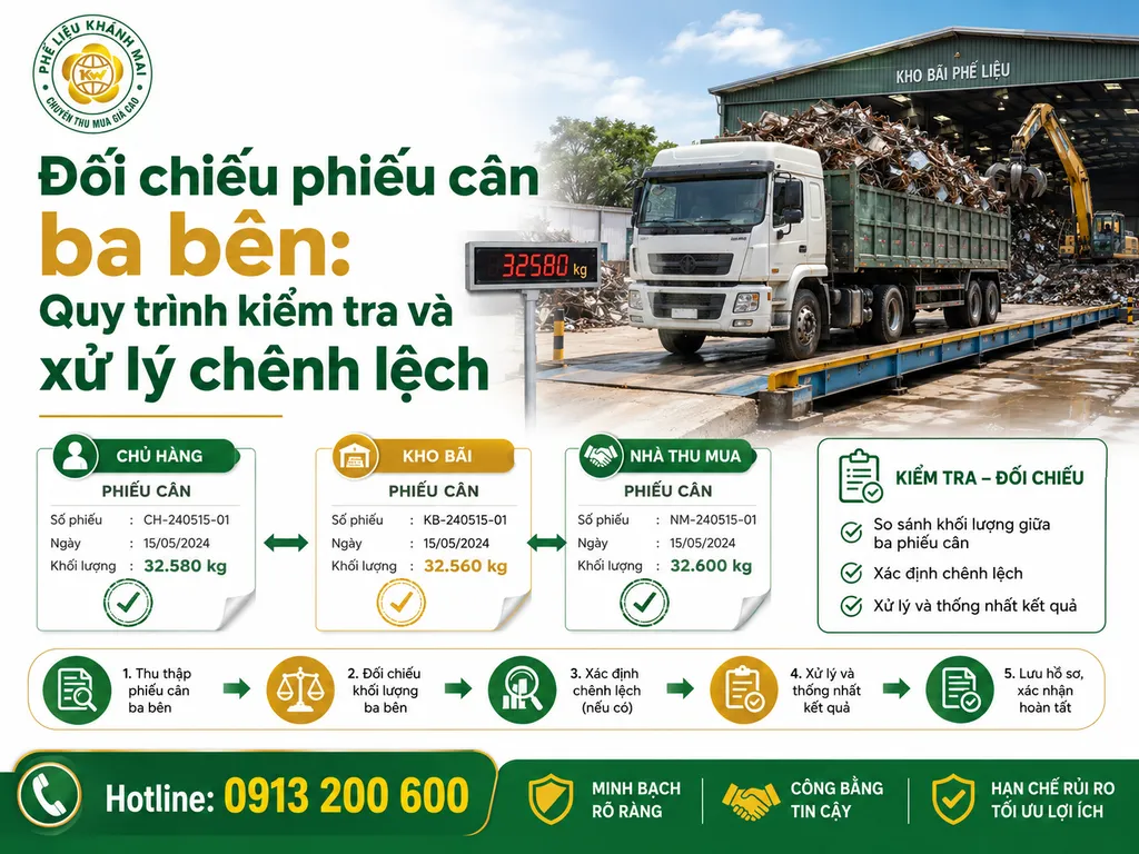 Quy trình đối chiếu phiếu cân giữa chủ hàng, kho và đơn vị thu gom